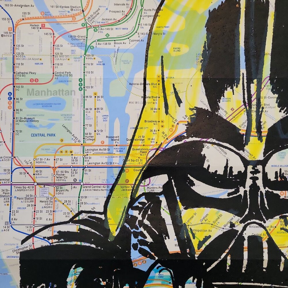 Star Wars Darth Vader Unique Handpainted Acrylic Art painting on NYC Subway Map - Picture 4 of 8